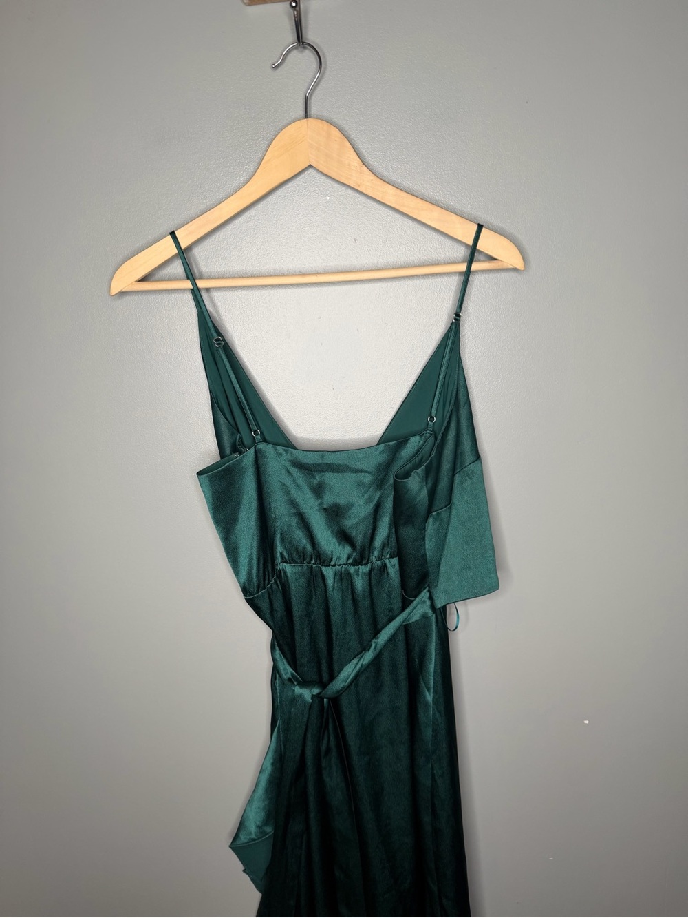 Birdy Grey Emerald Satin Crossover Flounce Ruffle Dress - Picture 6 of 8